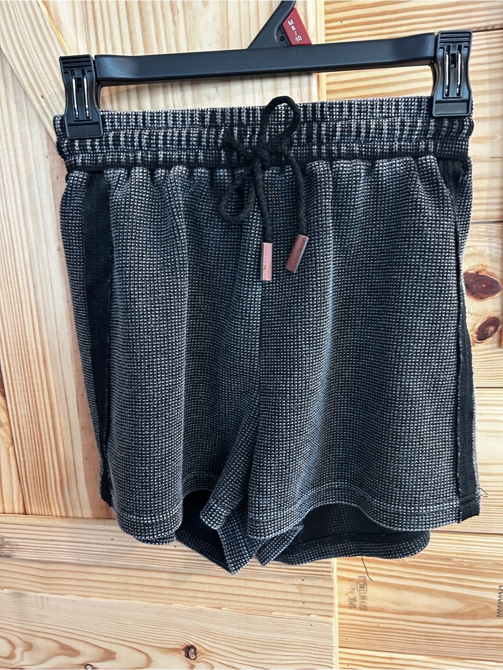 Women’s Black Waffle Knit Drawstring Shorts - Picture 2 of 3